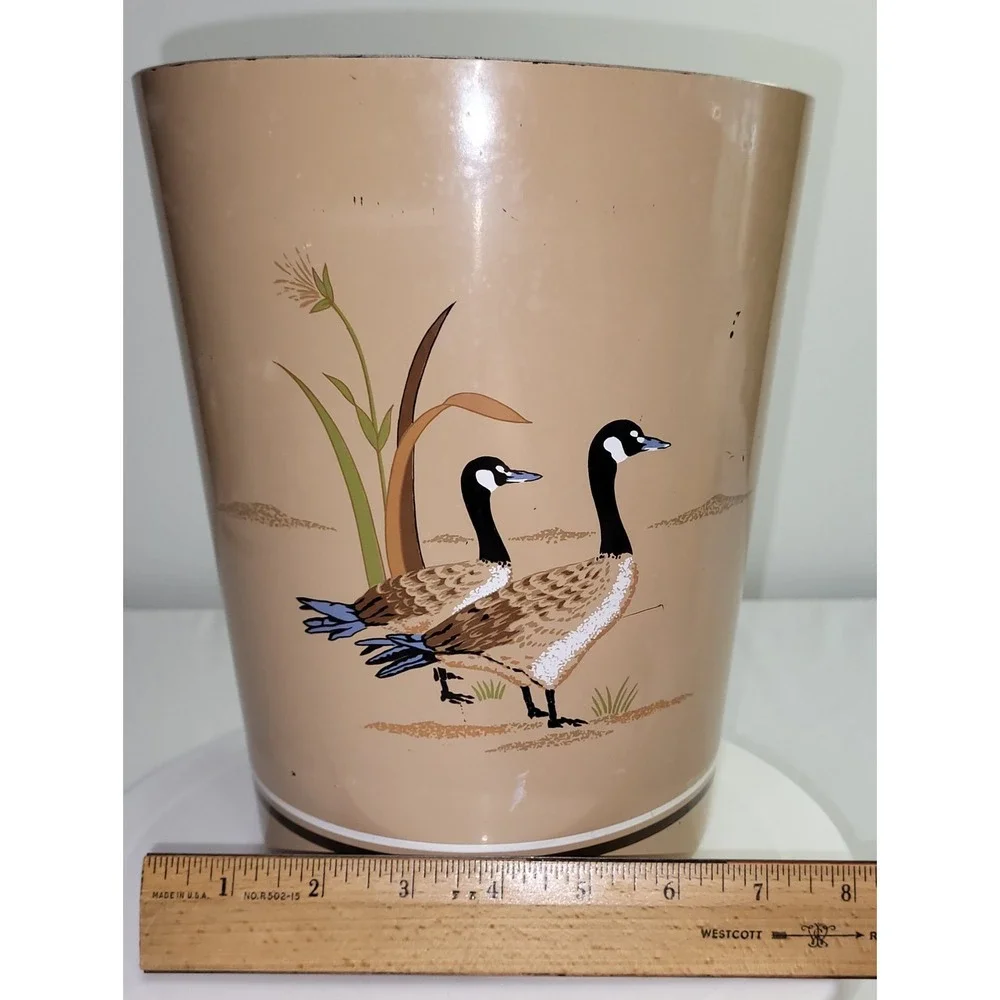 Vintage MCM Andre Richard Waste Basket Trash Can Geese Waterfowl Made In Japan